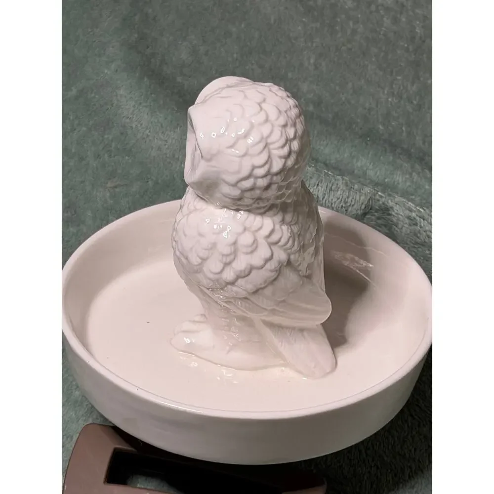 White Ceramic Owl Ring Holder Trinket Dish Jewelry Organizer Vanity Decor